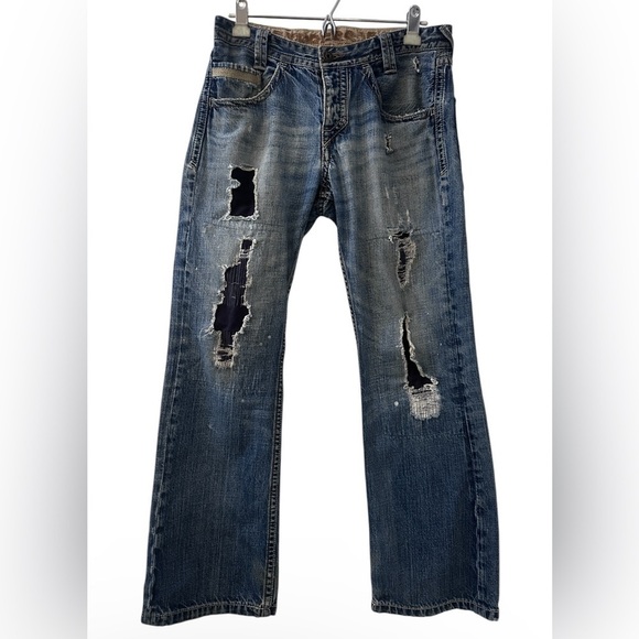 Express Rocco Men’s W30 L30 Distressed Low Rise Slim Fit Bootcut Jeans Y2K - Picture 1 of 13